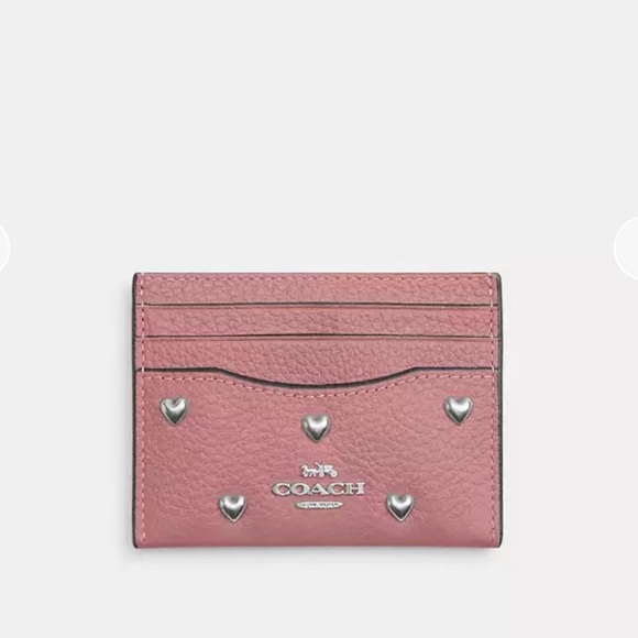 Coach Accessories - Coach slim ID Card Case with heart rivets pink NWT CDG89